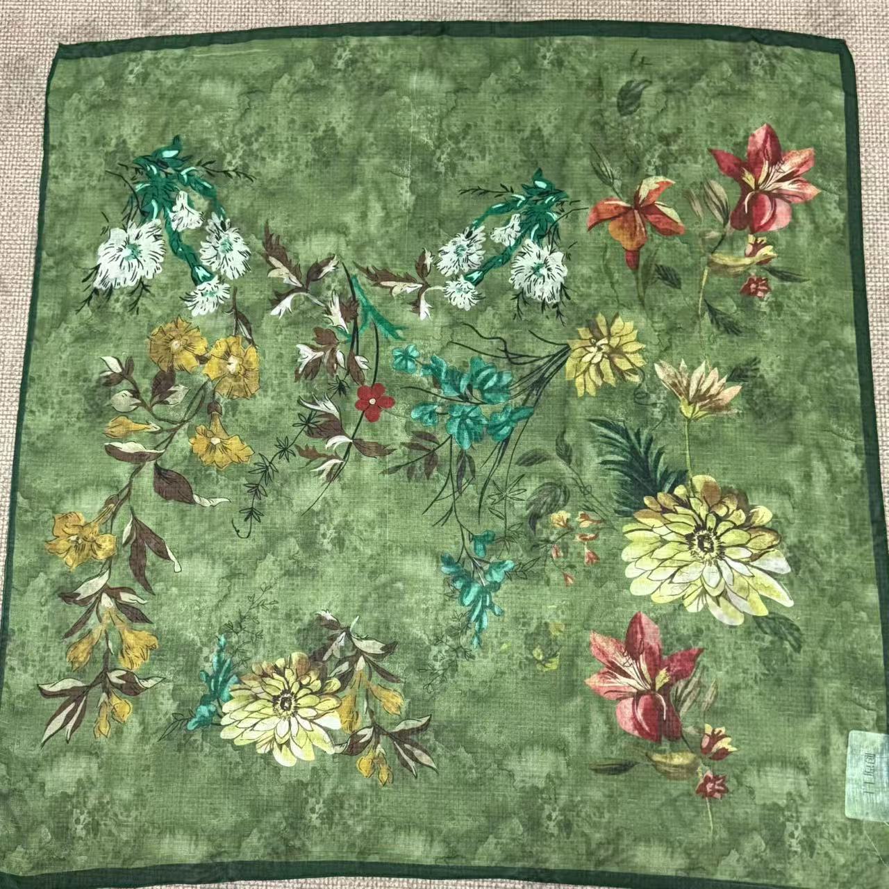 （绿意春景）绫绡纱105*105左右方巾围巾