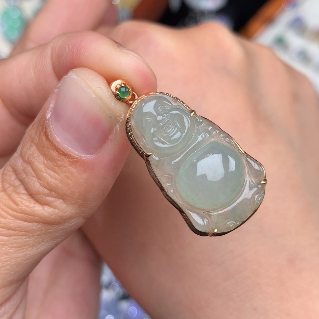 翡翠吊坠(不含链)18K金镶嵌