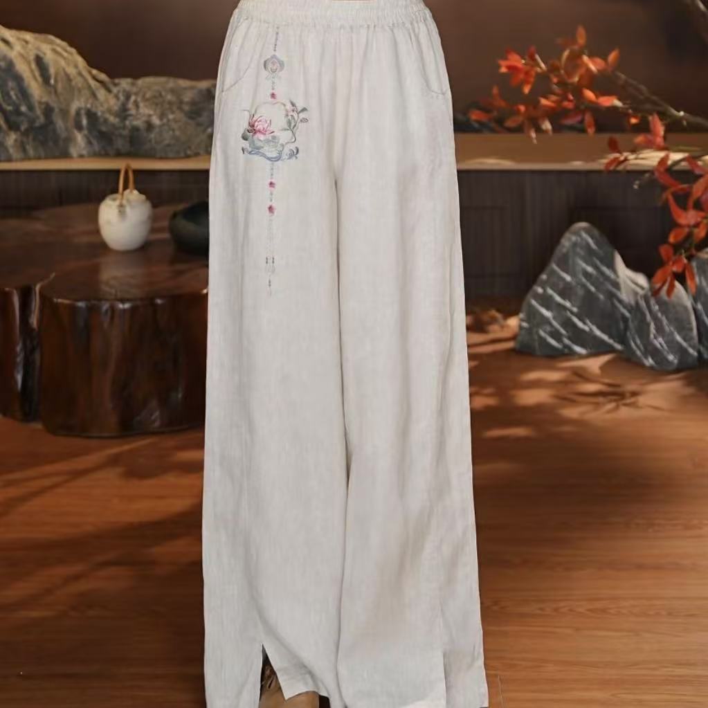 花上月令春季新款纯色花艺休闲裤3219