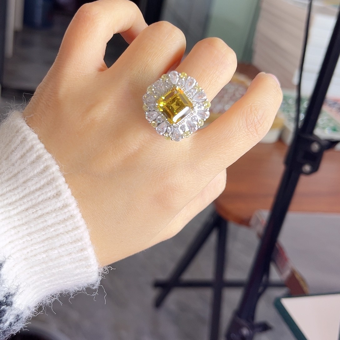 戒指彩色蓝宝石银S925镶嵌