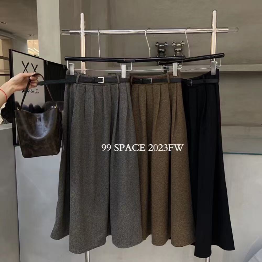 秋冬显瘦高腰宽松中长款毛呢花苞裙韩版风格