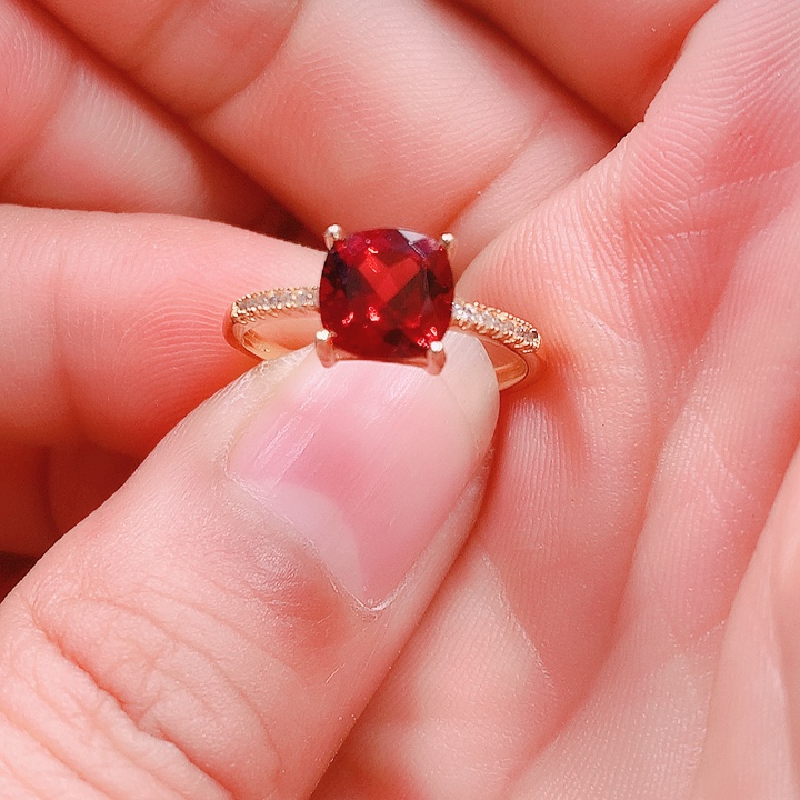 石榴石戒指银S925镶嵌7✖️7