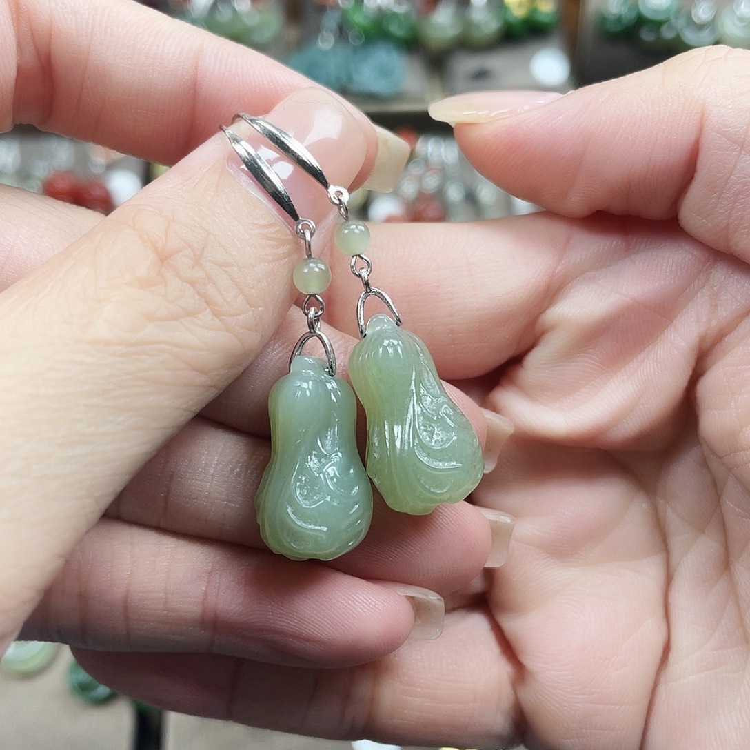 和田玉银S925镶嵌耳饰