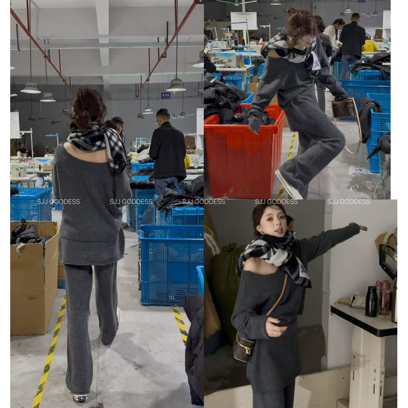 SJJ定制-秋冬简约时尚针织毛衣+裤子两件套（裤长95）111625