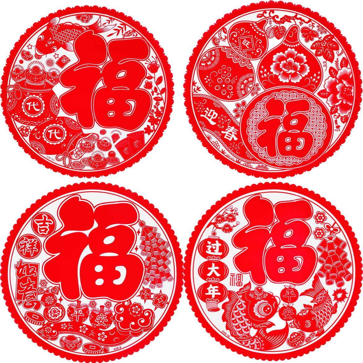 （10张混款）50#大红植绒窗花（直径45厘米）款式随机发