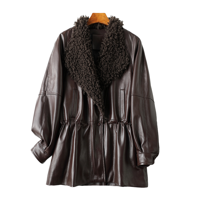 【时代品牌】真皮羽绒服皮衣女收腰显瘦羊毛领白鹅绒短款皮草外套