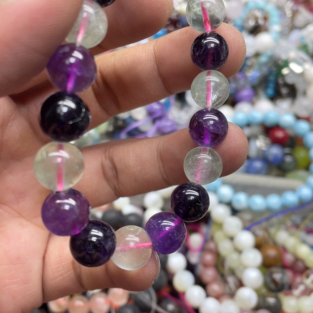 烟晶手链银S800镀金镶嵌