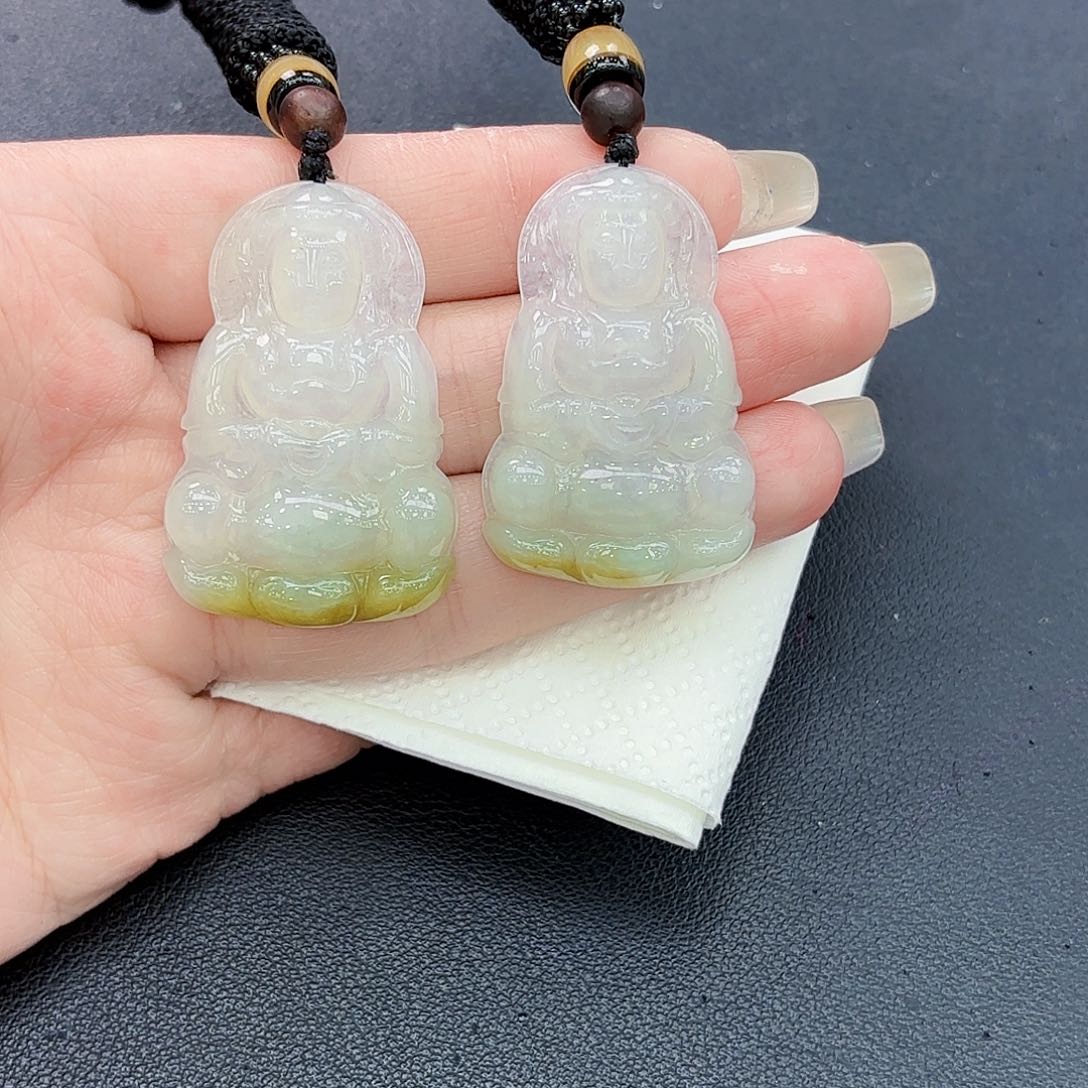 翡翠颈饰未镶嵌观音一对