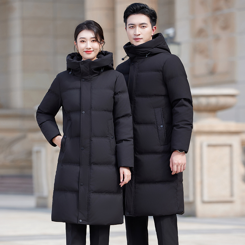 职业羽绒服鸭绒男女同款加长款冬季加厚保暖酒店前台工作服批发