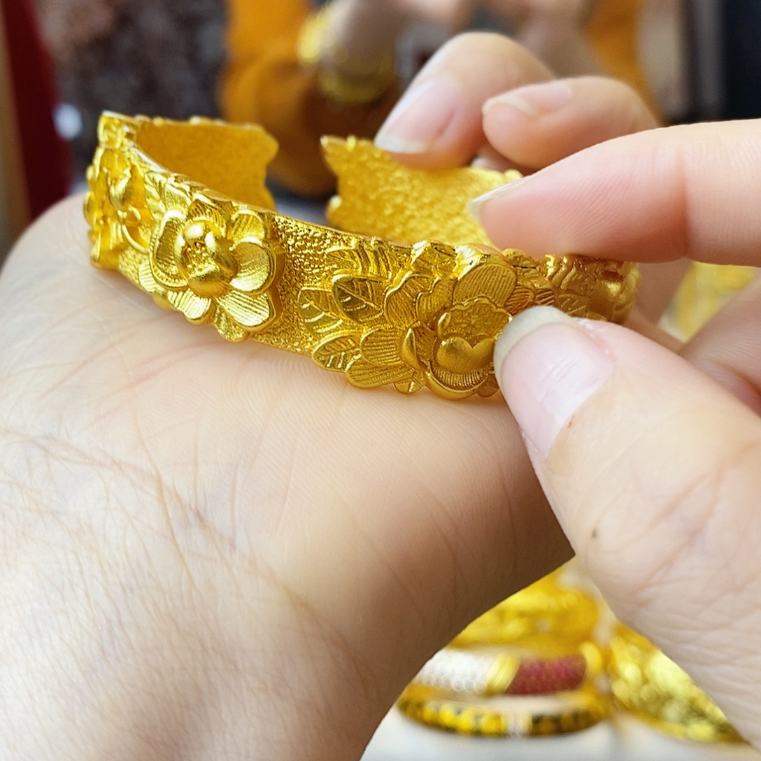 纯铜合金0000487朵牡丹手镯