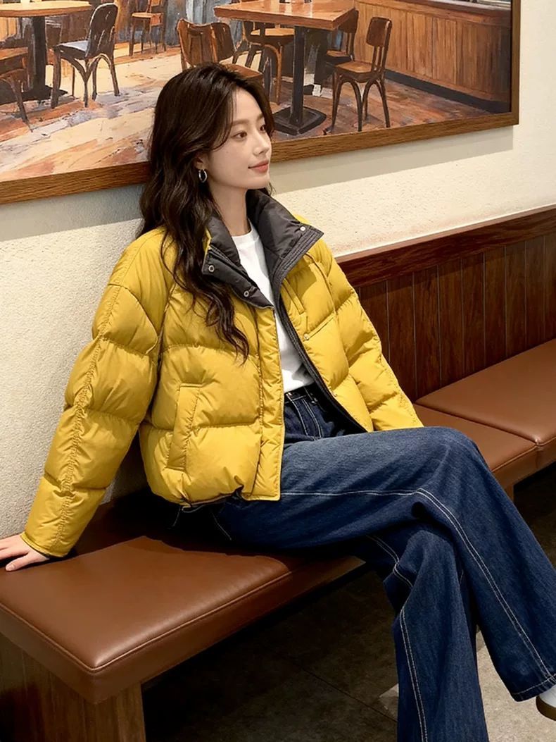 韩系黄色短款棉服女款2025新款冬季加厚保暖独特气质洋气外套棉袄