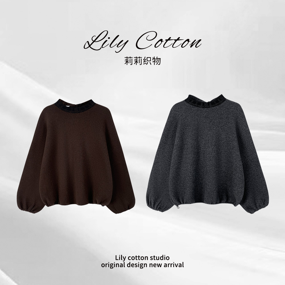 软糯风致 时尚设计飘带灯笼袖减龄绵羊毛百搭显瘦上衣 LL-6201381