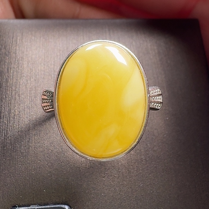 蜜蜡银S925镶嵌戒指