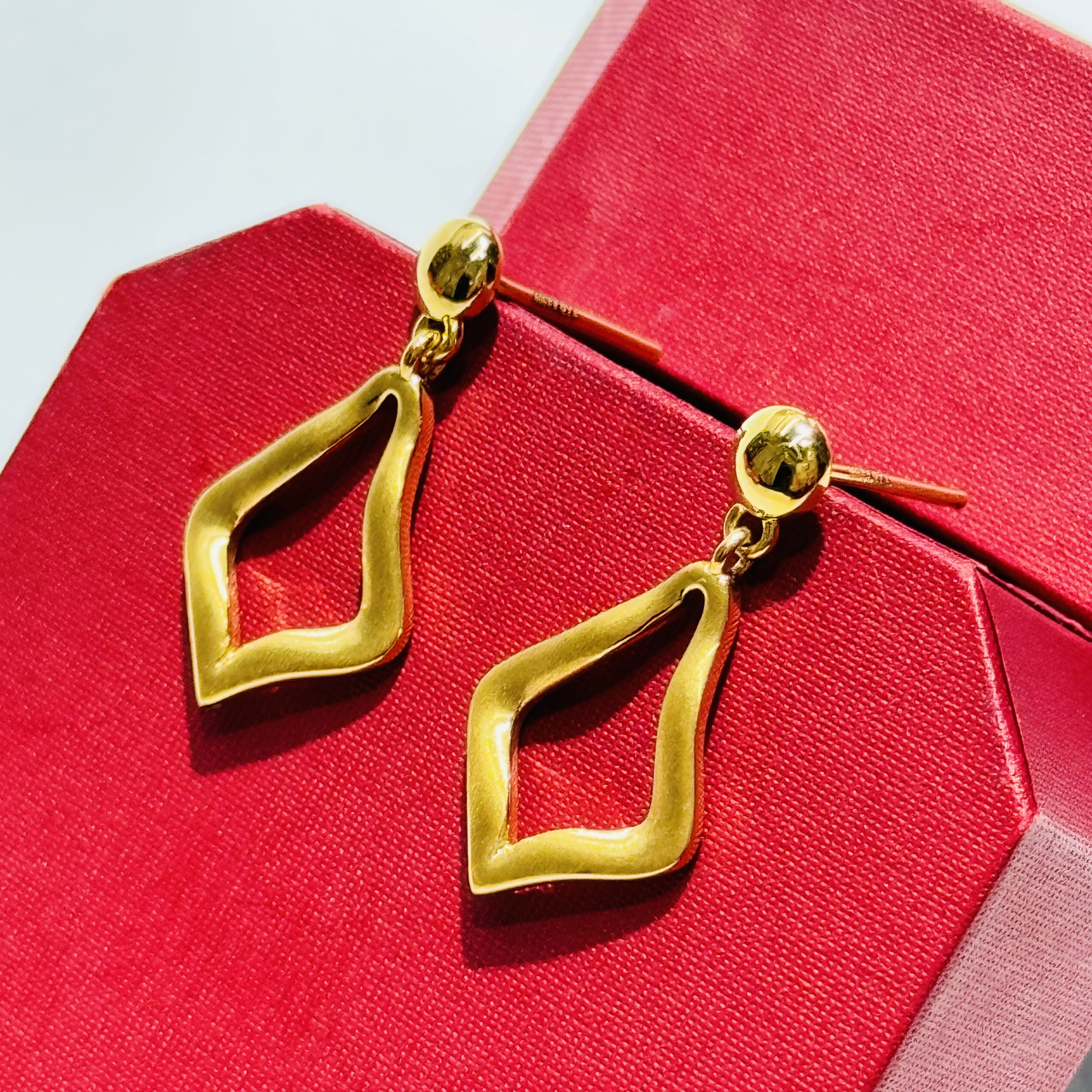 黄金足金999扭曲几何5D硬金耳环