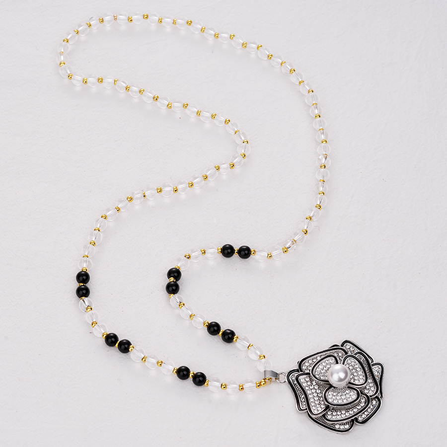 铜合金合成锆石项链 挂脖铜合金山茶花高级感女士长款毛衣链-2296