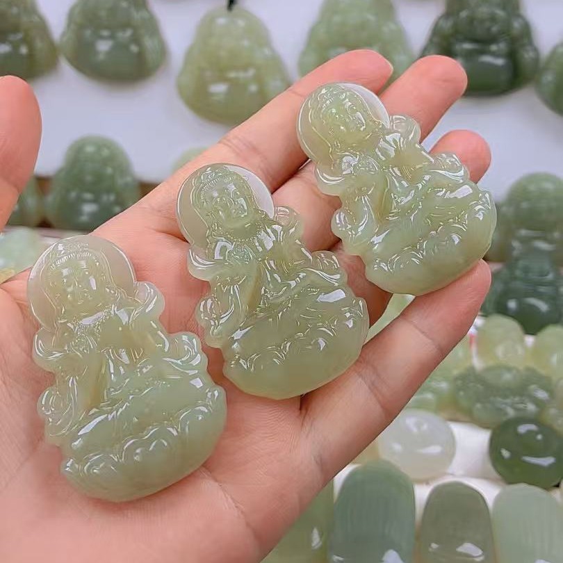 和田玉观音双面精工雕刻男女款玉坠挂件