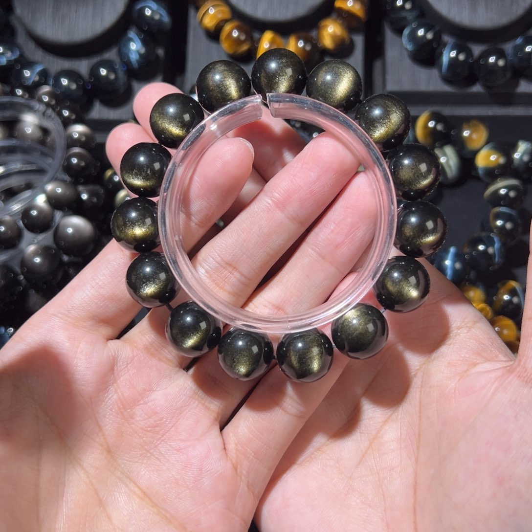 黑曜岩手链未镶嵌我**班金耀石16咪