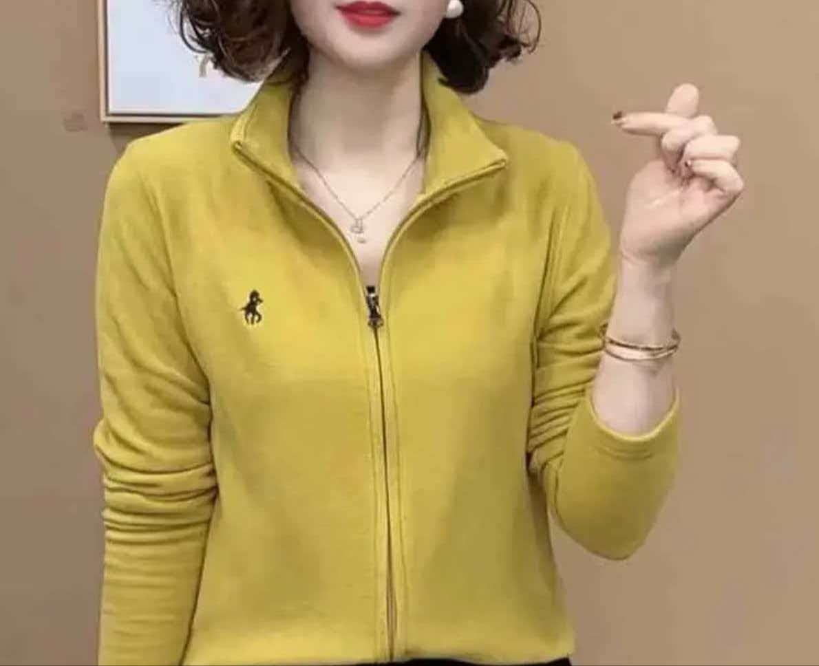 {现货}德绒拉链开衫刺绣高弹秋冬季女款卫衣立领