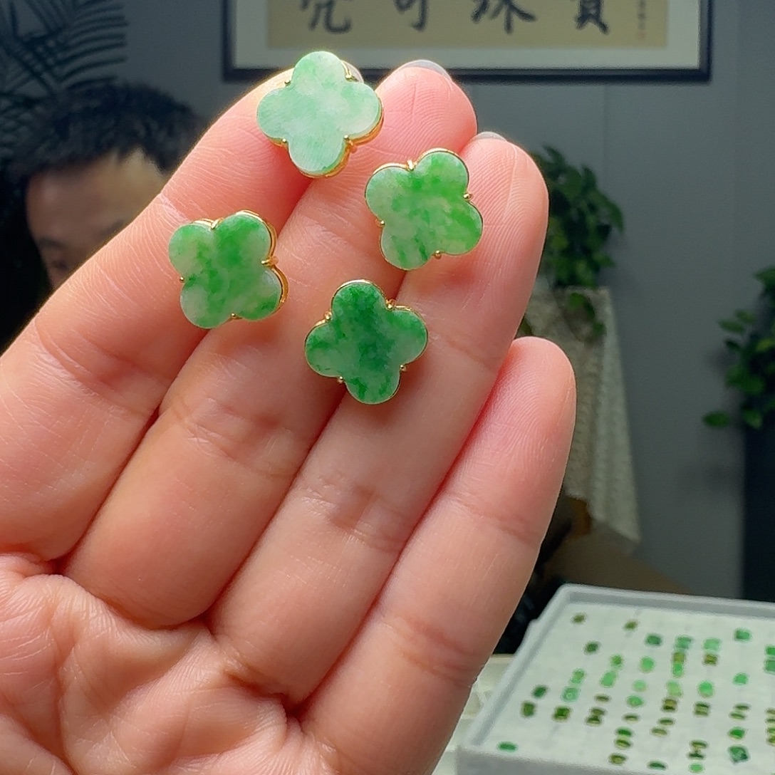 翡翠银S925镶嵌耳饰多样性发货其一