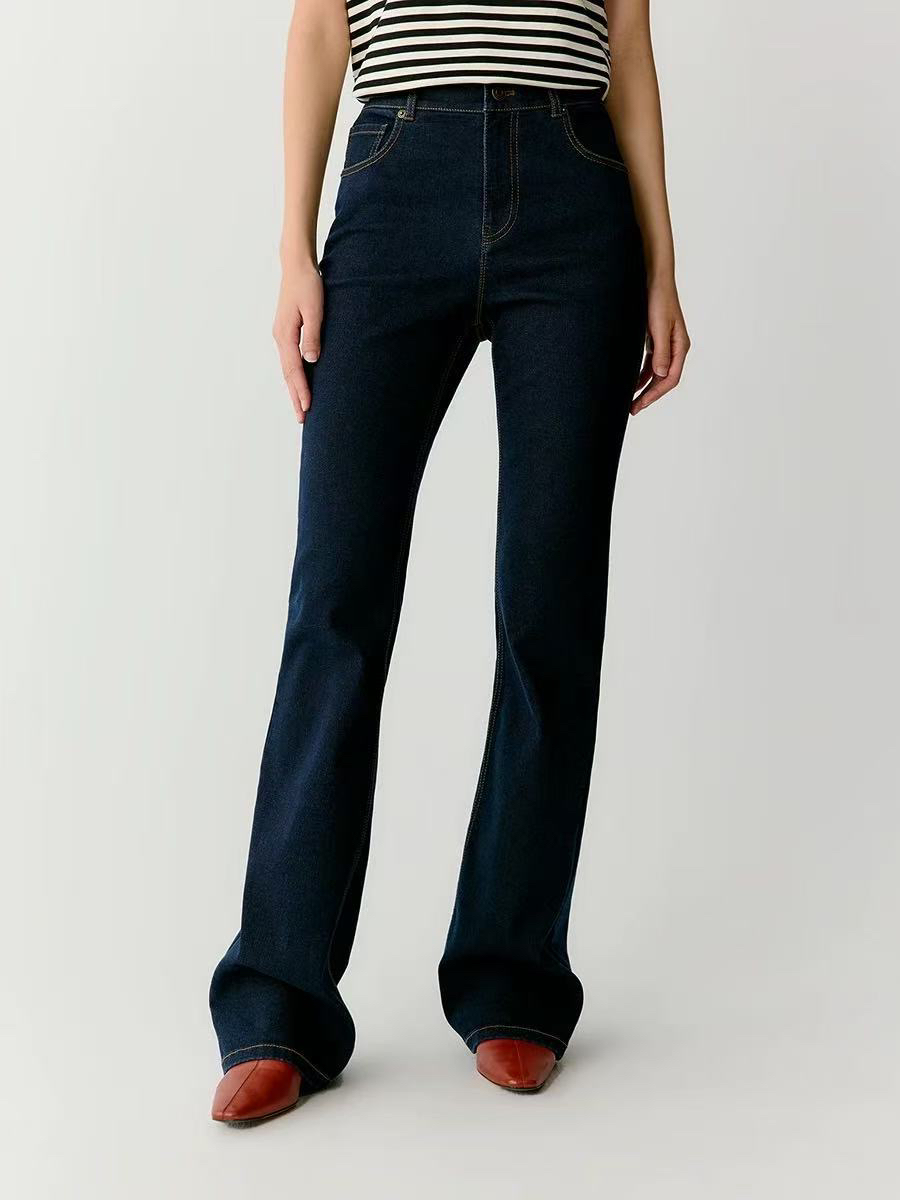 C211 小禾高腰深蓝牛仔微喇裤