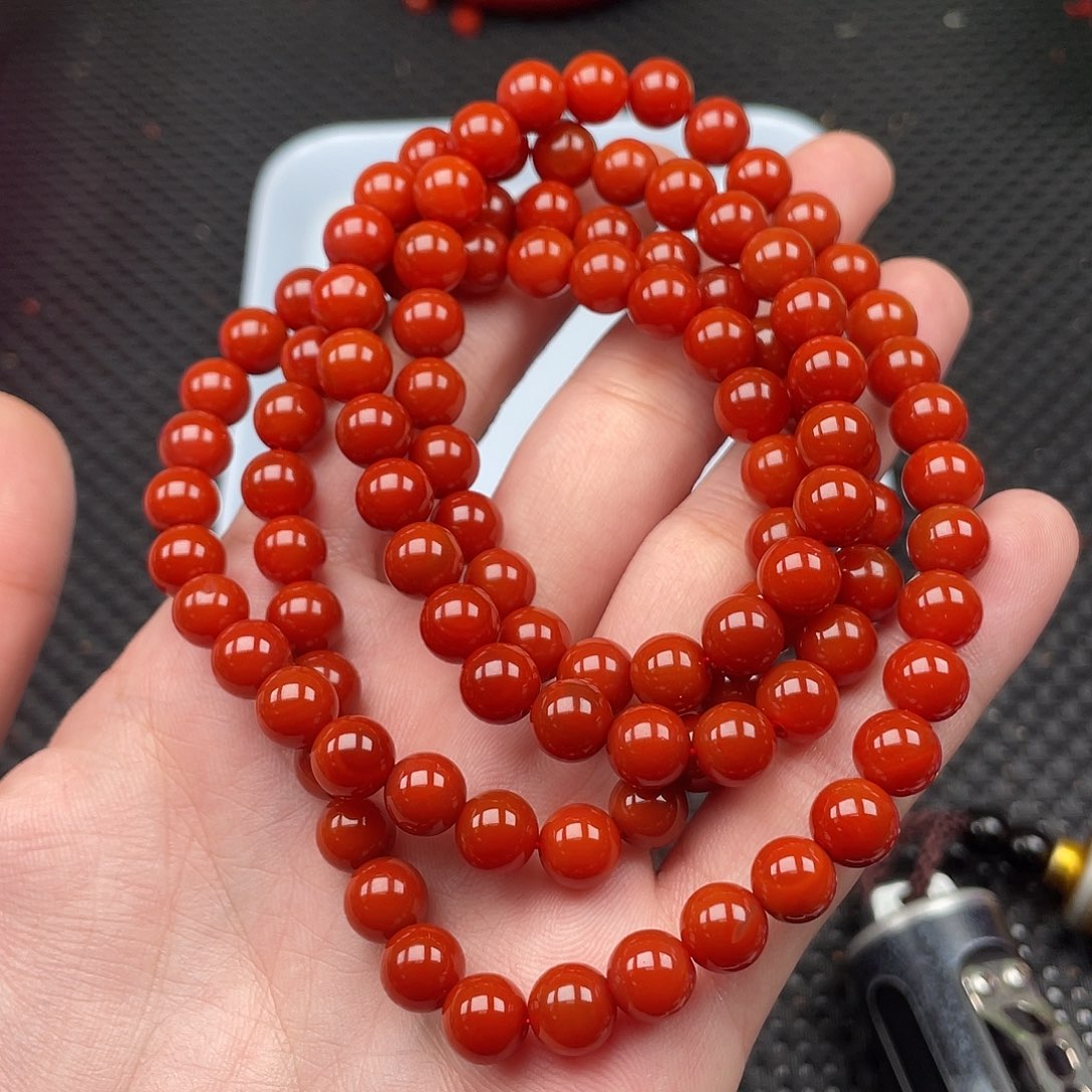 南红玛瑙未镶嵌8mm柿子红圆珠108颗长链