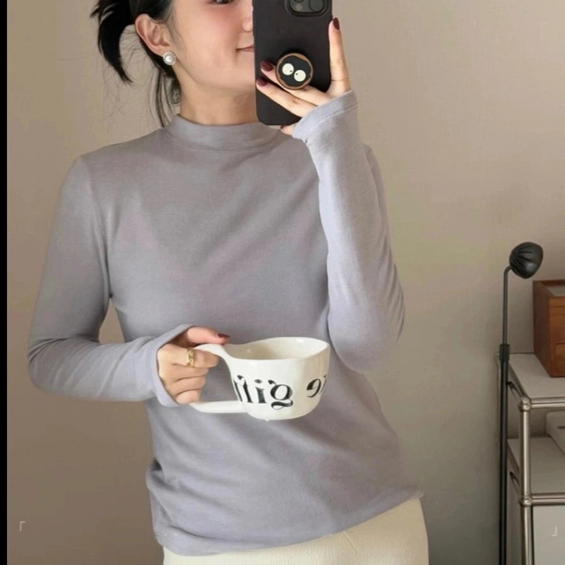 【糯叽叽绵羊毛】中领加绒打底衫堆堆领女立领上衣洋气 微绒 厚款