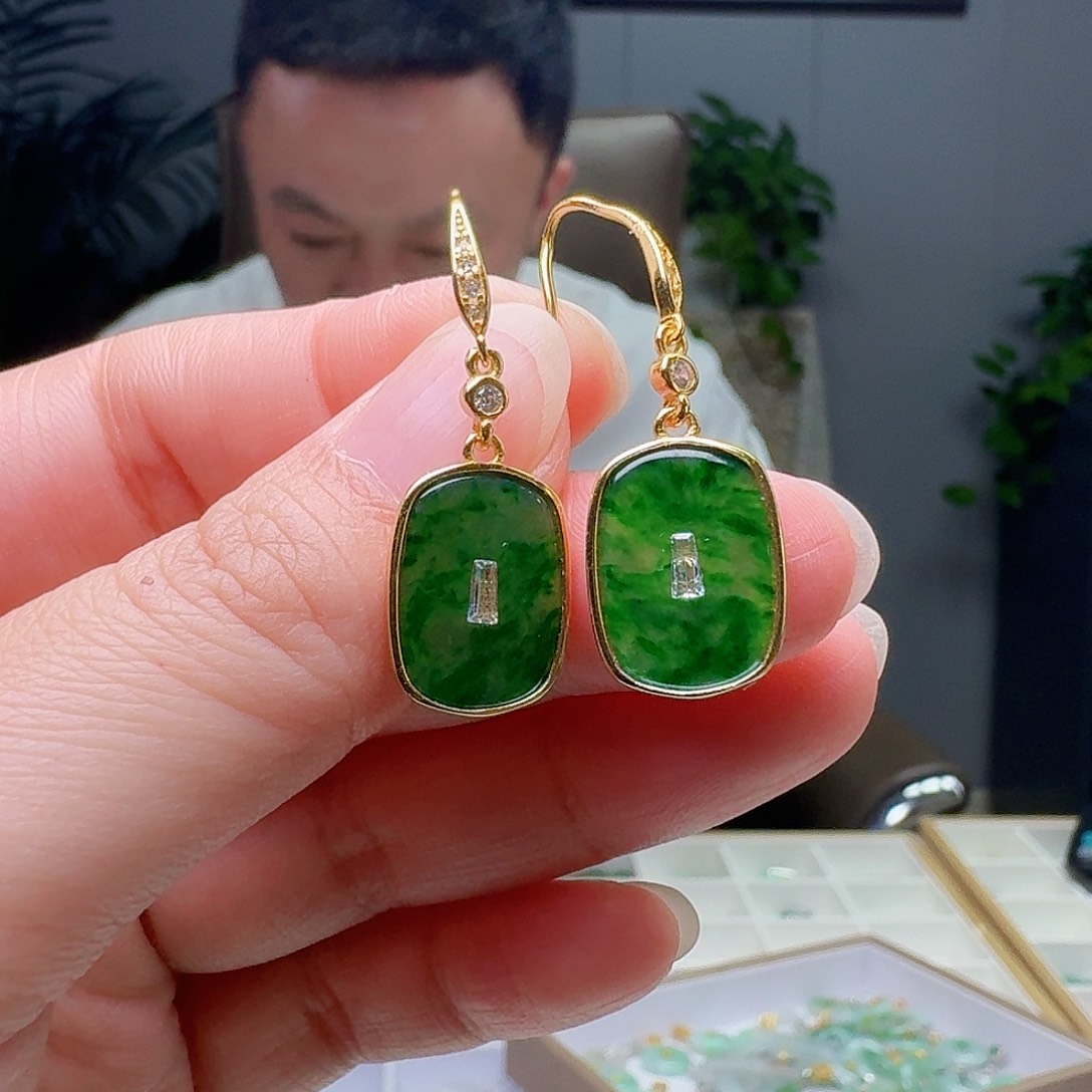 翡翠银S925镶嵌耳饰多样性发货其一