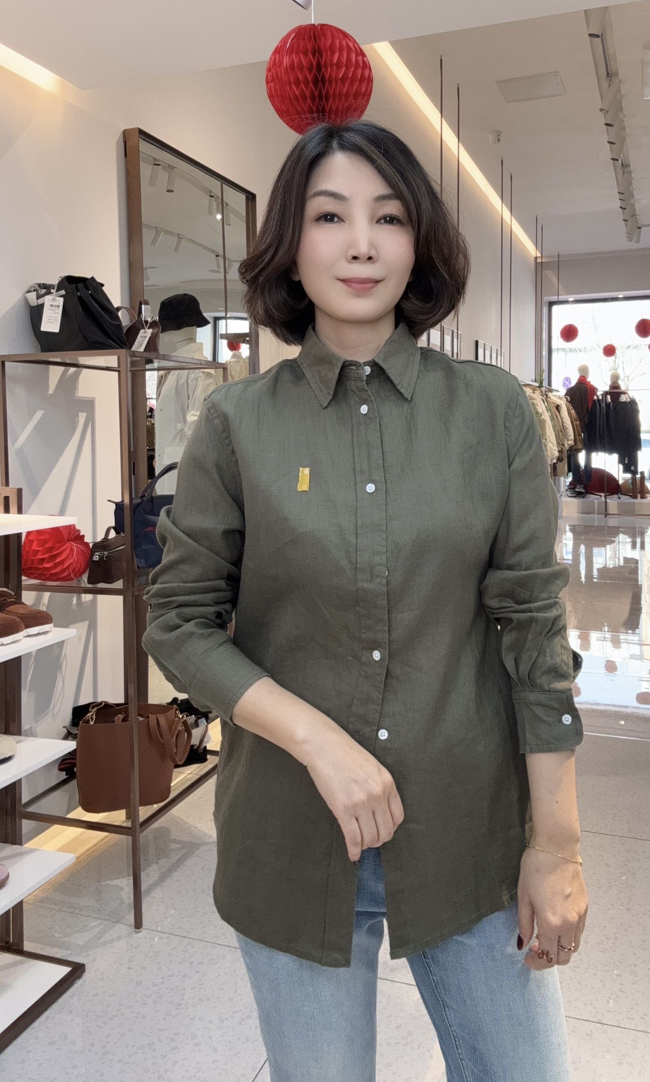 亚麻翻领长袖衬衫