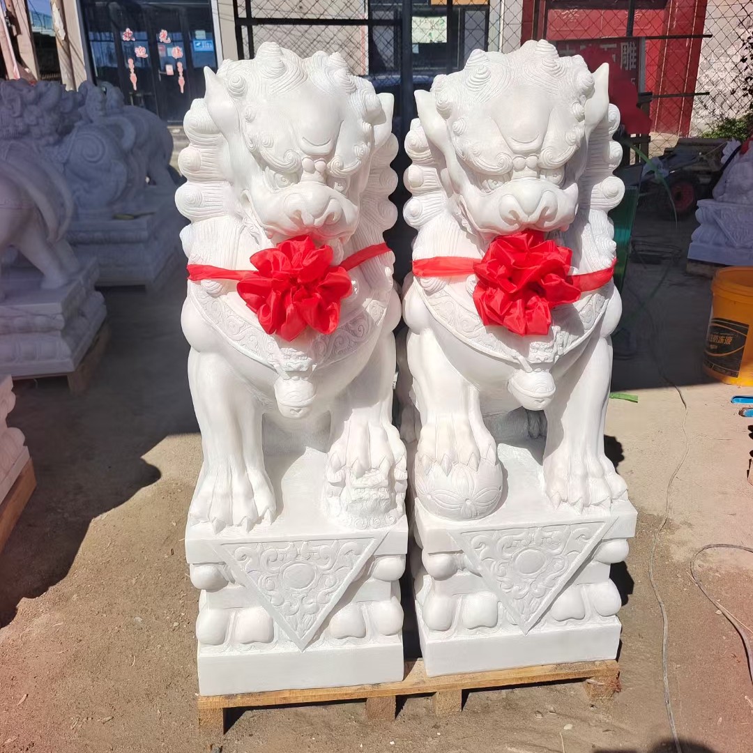 石雕石狮子一对汉白玉看门守护家用门口摆件祠堂公司小号大型定金