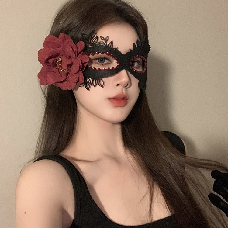 钨金项链 黑色花朵面具假面舞会装扮道具晚会年会半脸面具眼罩