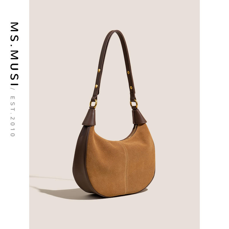 月亮包包肩包时尚秋冬单肩包拉链百搭法式单根7236