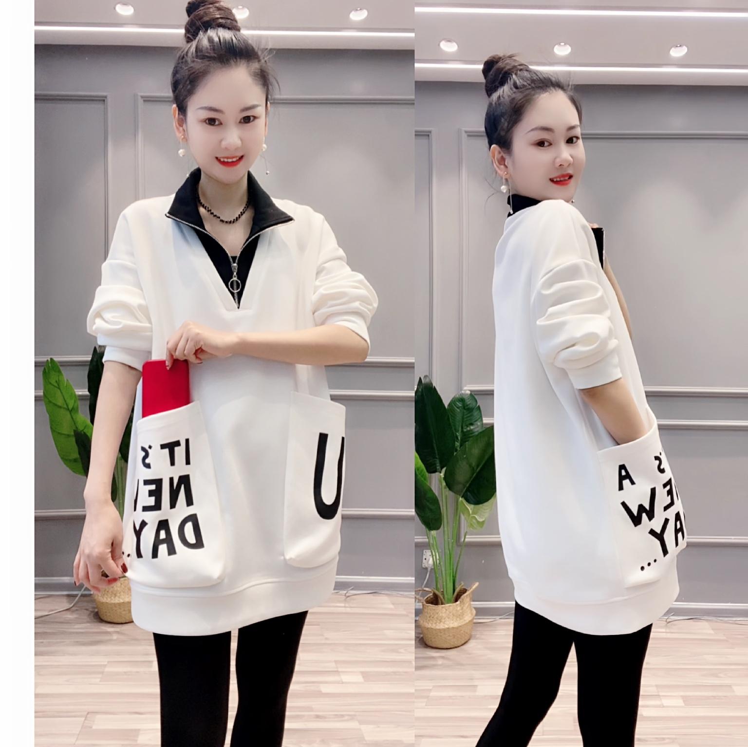 休闲卫衣女2025秋季新款时髦洋气宽松显瘦假两件中长款大口袋上衣