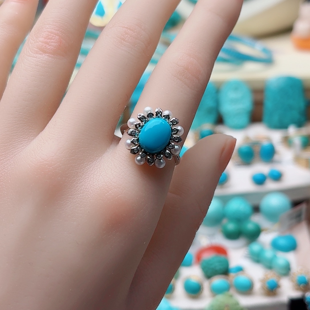 绿松石银S925镶嵌戒指