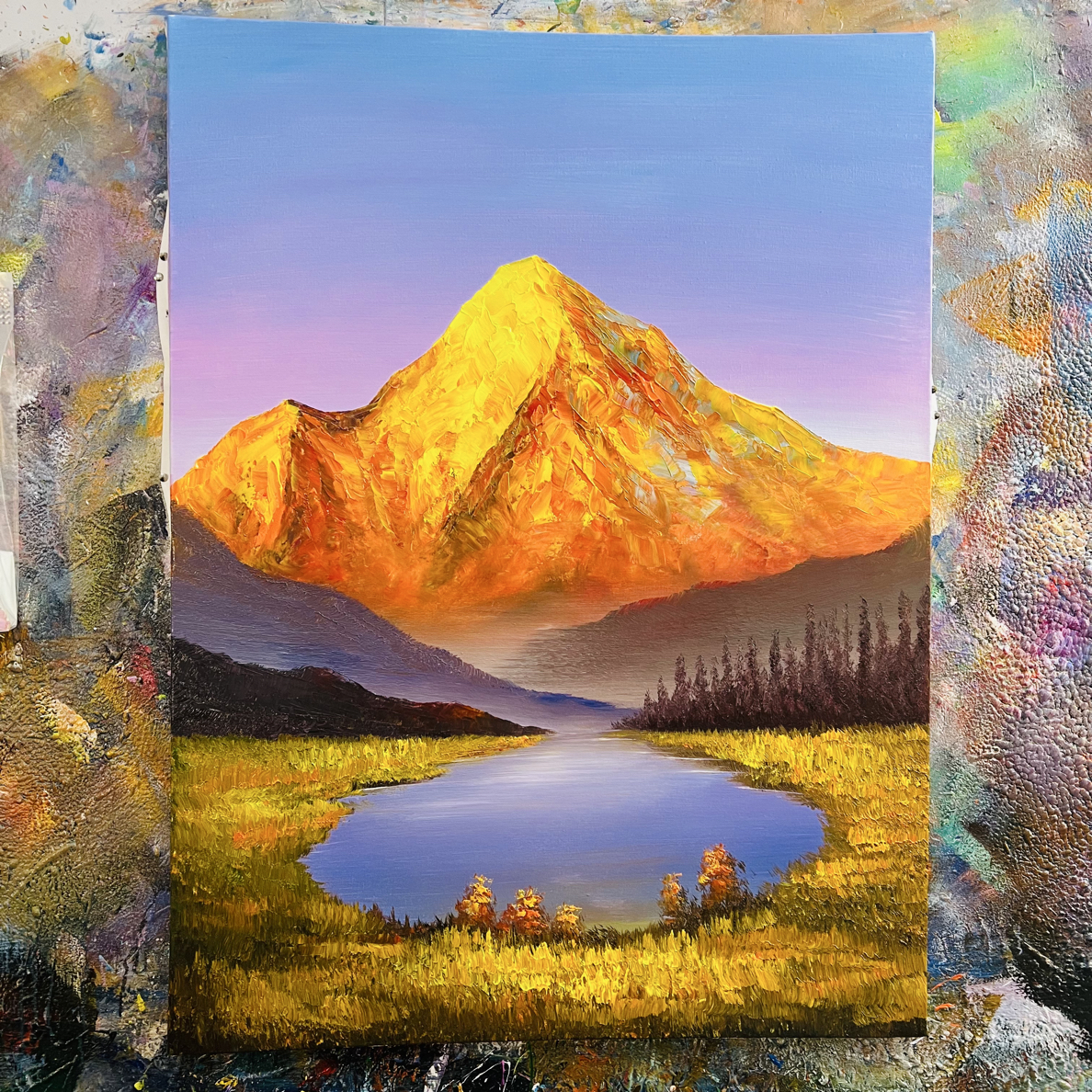 日照金山挂画现代装饰画不含内框尺寸90.120cm