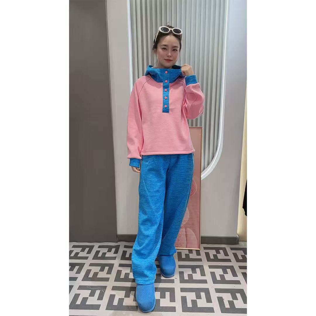 2025网红秋冬时尚休闲针织运动减龄百搭撞色拼接连帽加绒加厚套装