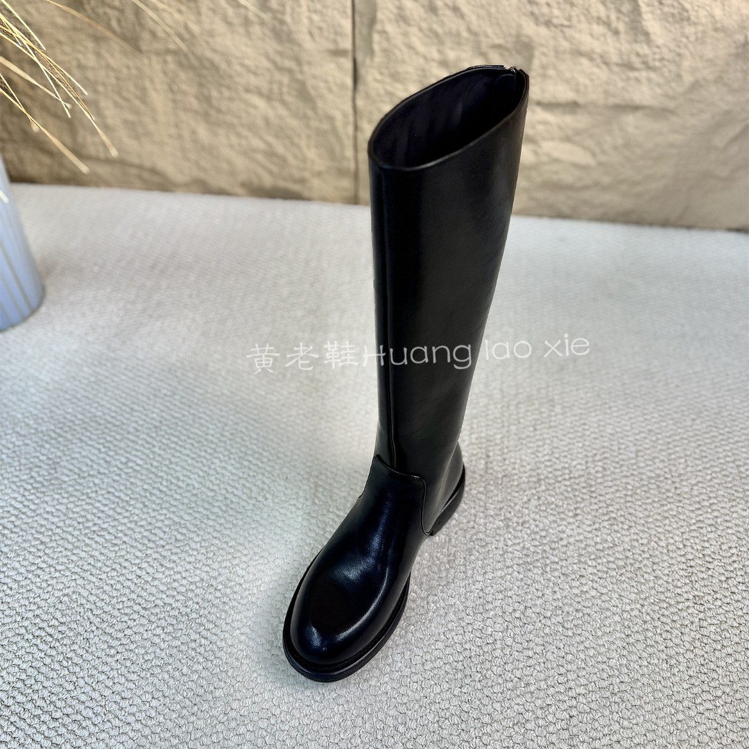 长筒靴胖mm腿粗大筒围平跟高筒靴女真皮骑士靴长筒靴修饰腿型F009
