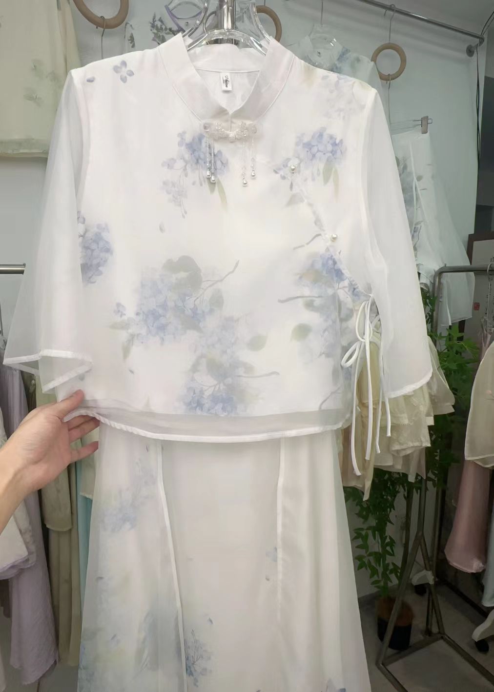 清冷紫藤霓裳套装新中式立领衬衫上衣半身裙两件套夏季新款2025