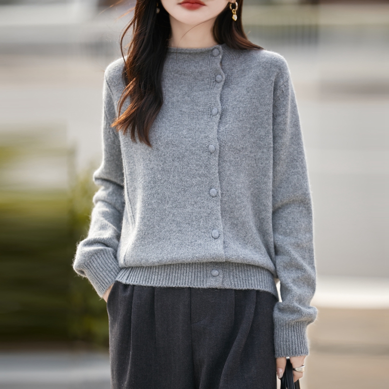 针织纯色轻职风厚款长袖毛针织衫上衣秋冬宽松