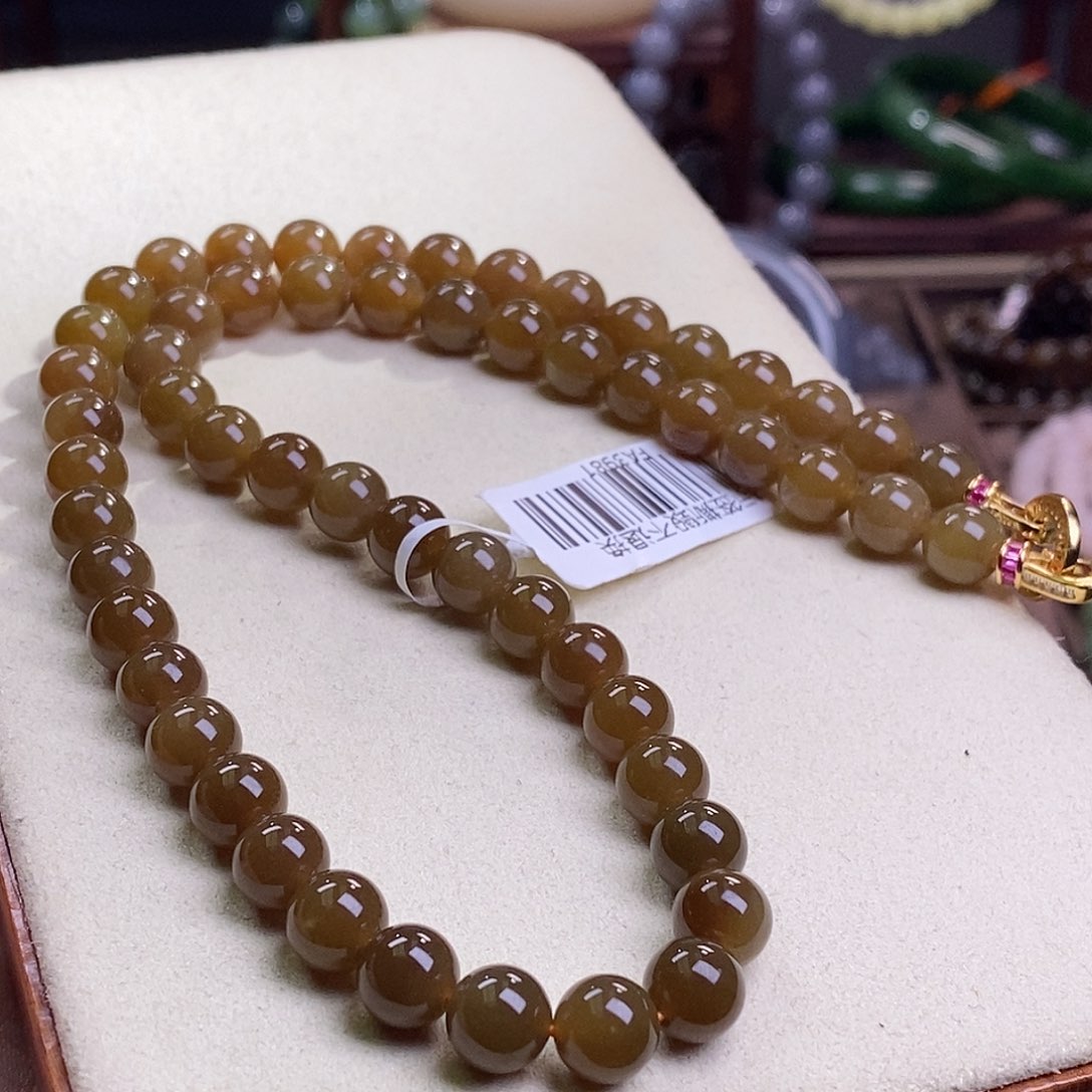 和田玉收藏级新疆且末红糖老矿料高冰项链8m未镶嵌