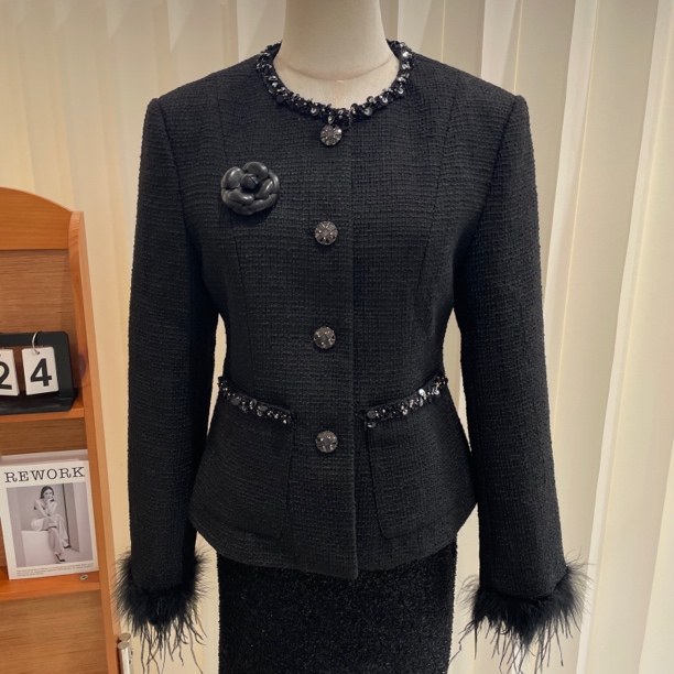 名媛小香风山茶花毛毛袖外套