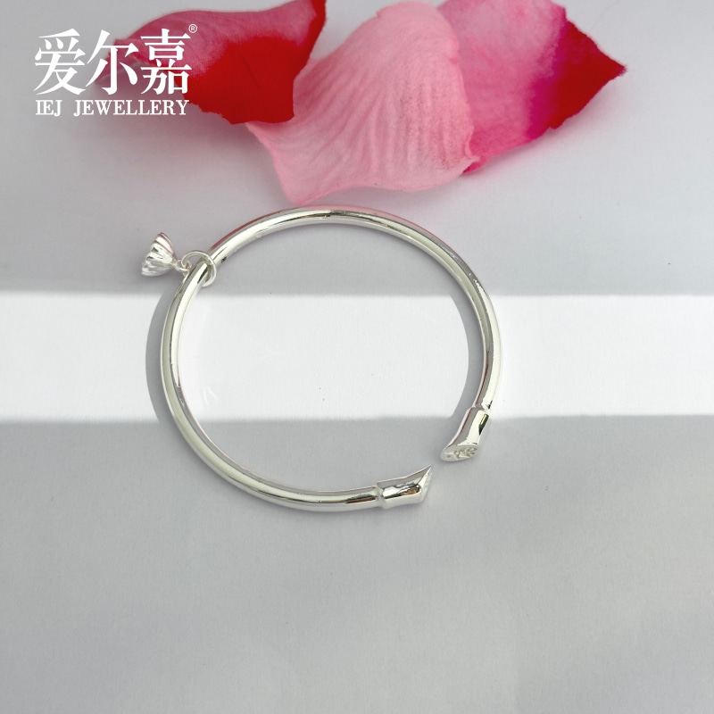 足银手镯 马蹄莲手镯纯银莲花女款气质简约百搭素圈时尚送女友