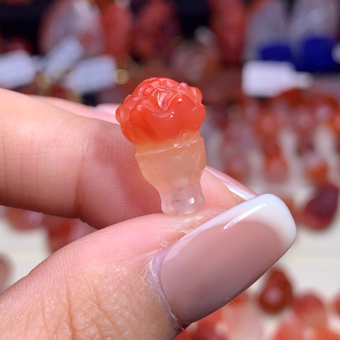 南红玛瑙未镶嵌珠宝半成品莲花三通