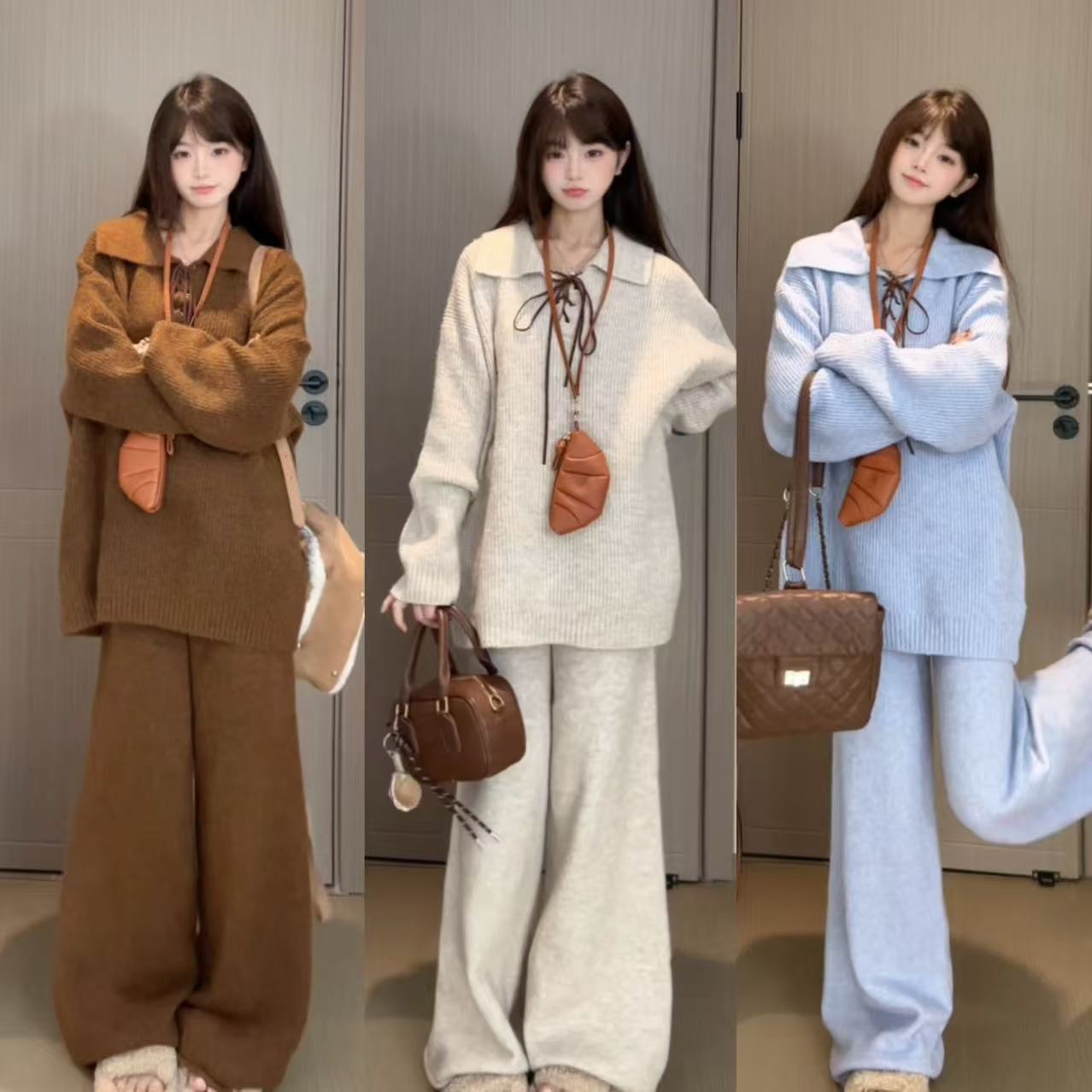 【现货＋运费险】宽松针织套装女韩版休闲简约百搭秋冬时尚两件套