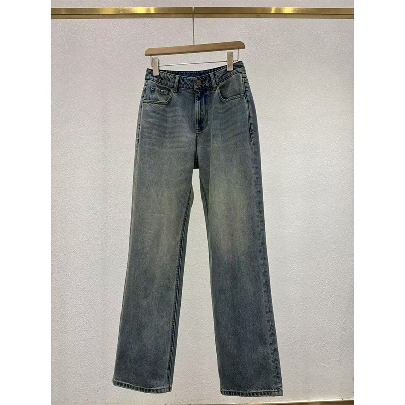 纯棉磨破直筒牛仔长裤1438