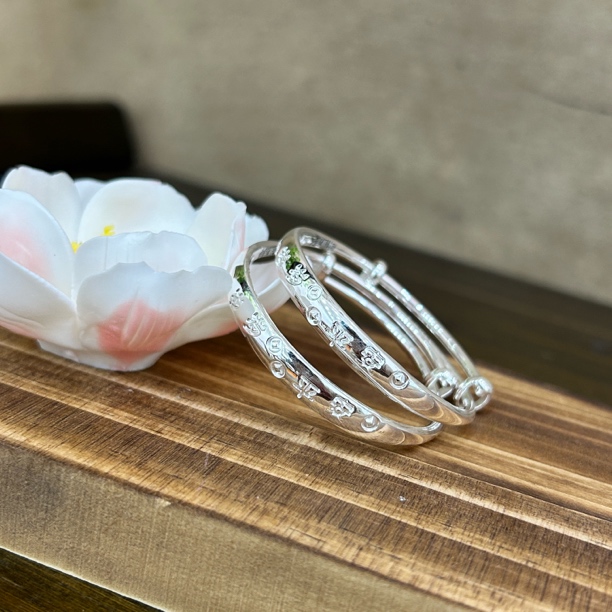 足银银制品 寸家银饰足银999足银童镯子 推拉款正品保证男女同款