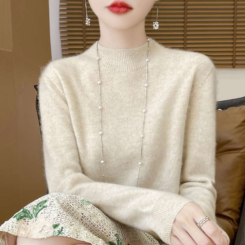 软糯亲肤~女式秋冬必入半高领螺纹羊毛衫时尚百搭显瘦针织打底衫