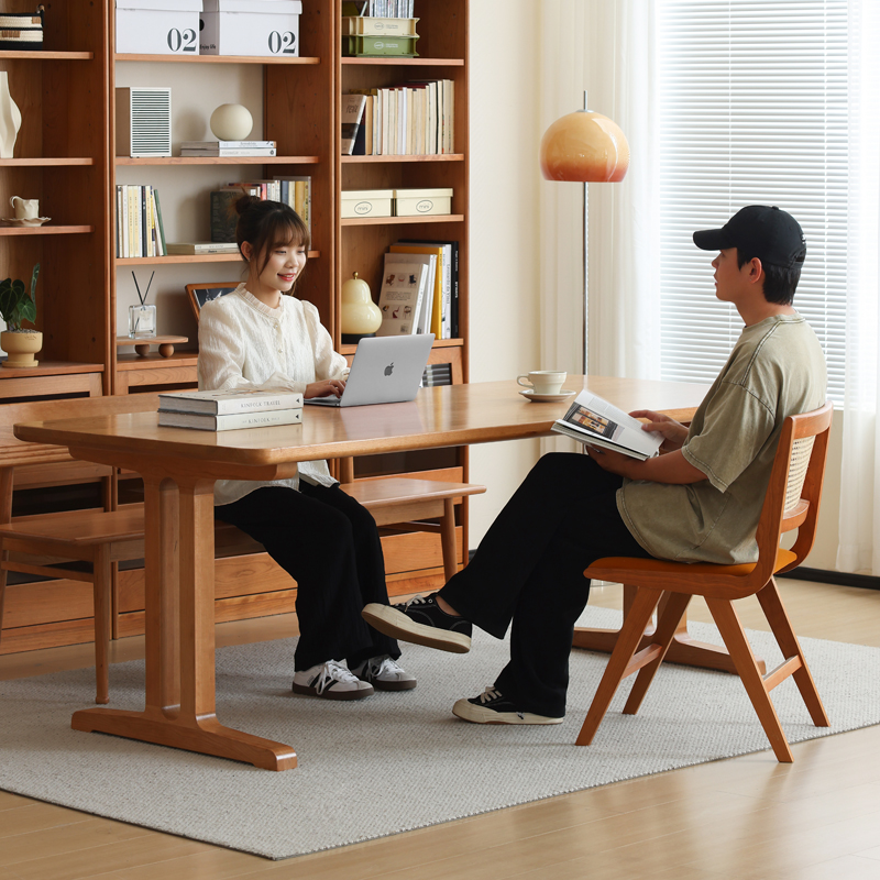 【国补15%】【几何工作台】客厅大长书桌子实木大板桌樱桃木餐桌书桌