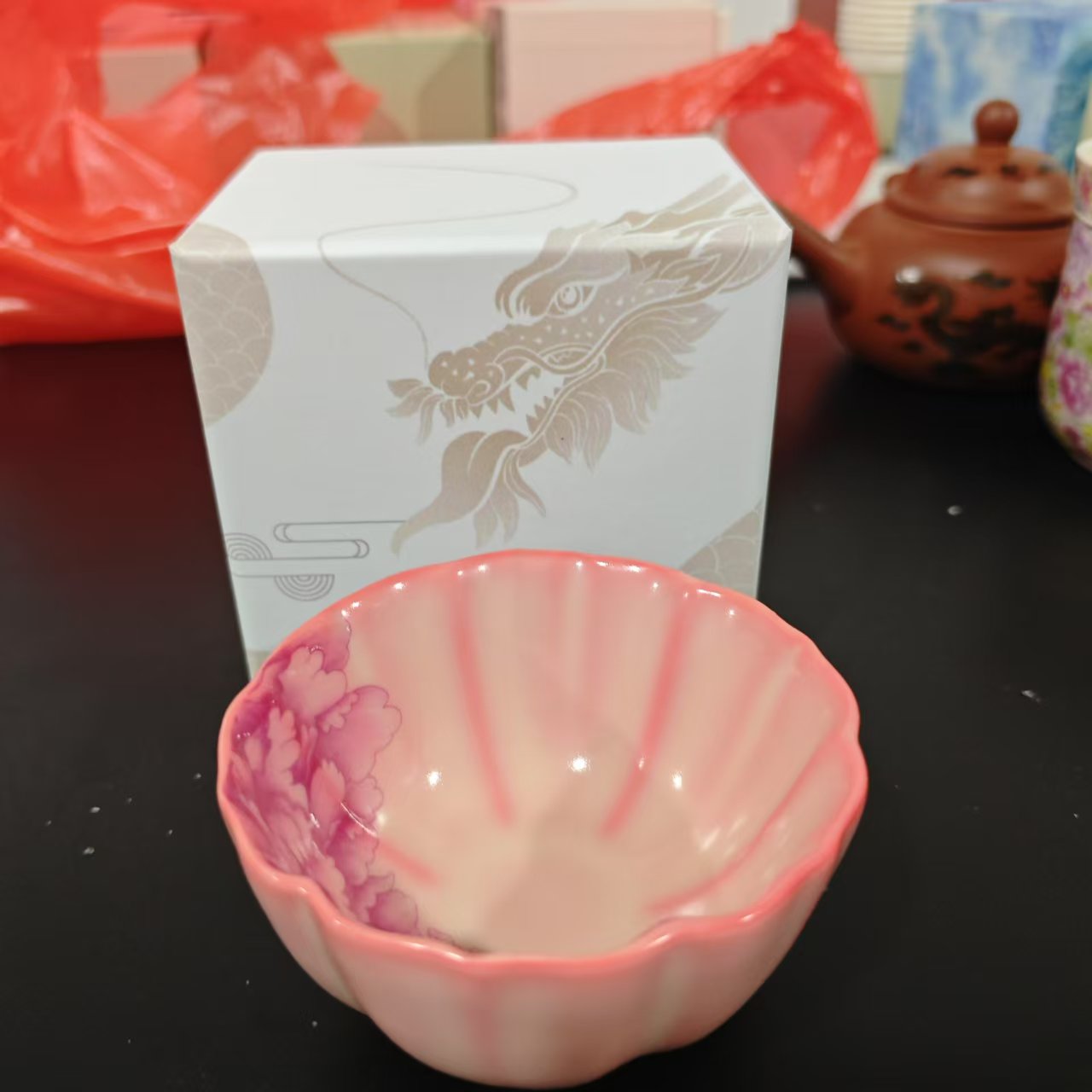 ZH2367-粉汝牡丹花斗笠杯+礼盒