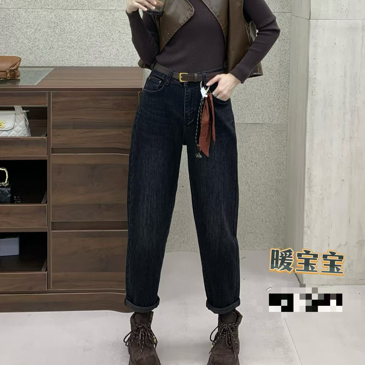 时尚百搭脚口可挽可放两穿普洗兰牛仔直筒裤