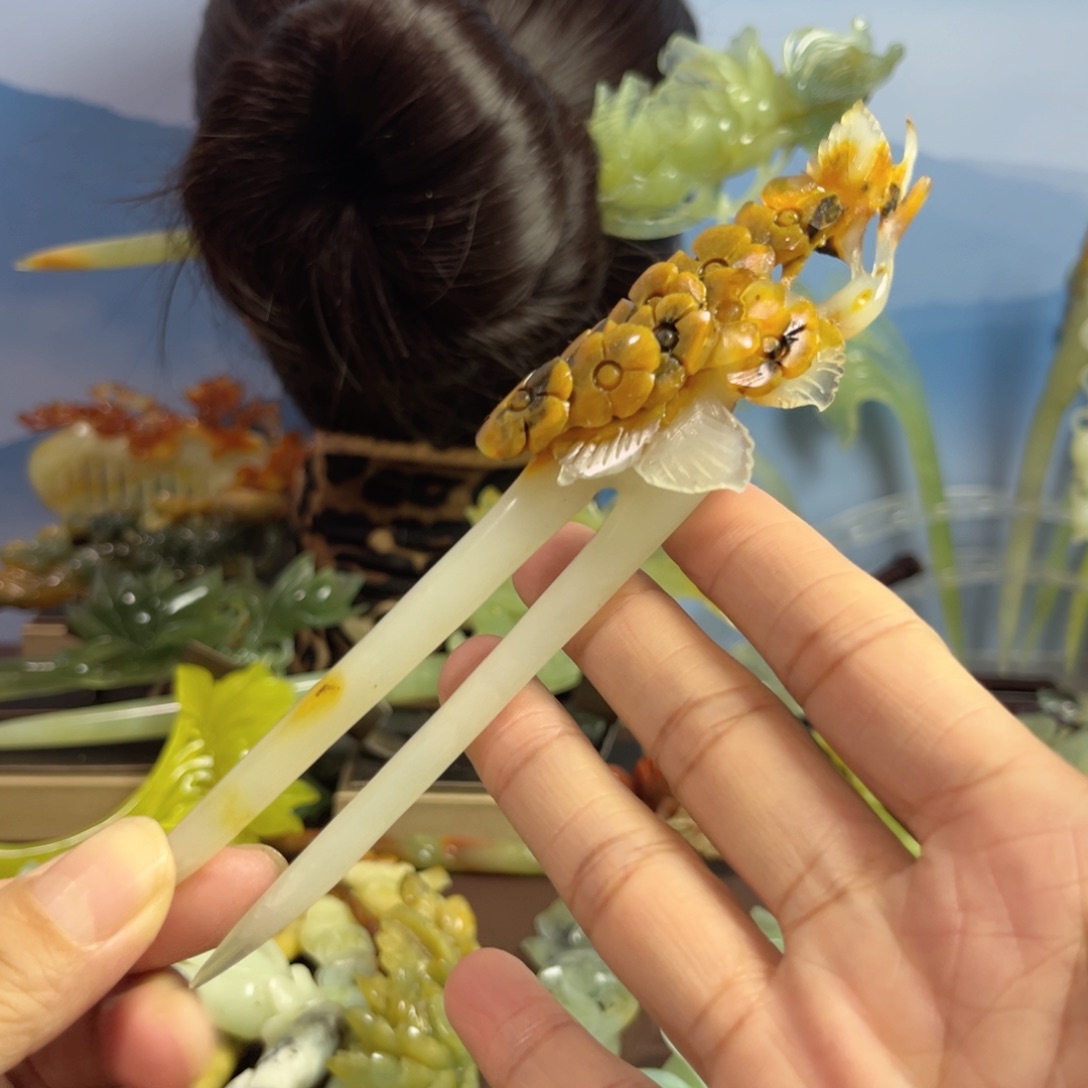 蛇纹石玉发饰合金